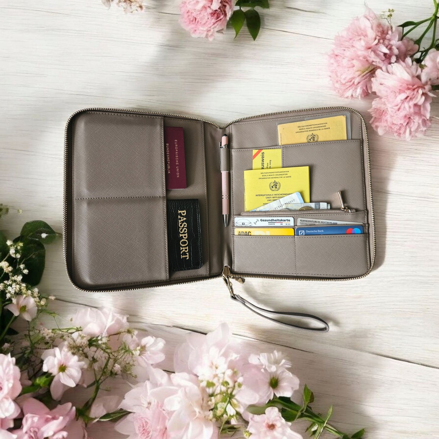 Reiseorganizer für Reiseunterlagen - hochwertig,mit Reißverschluß & Handschlaufe -ideal für Reisen,Organisation,Ordnung